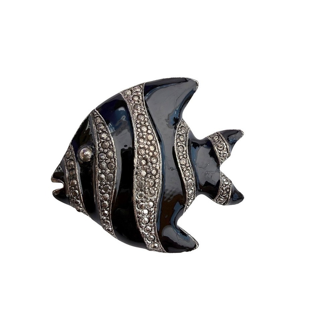 Fish Angelfish Brooch Enamel Textured Stripes Tropical Nautical Coastal Pin